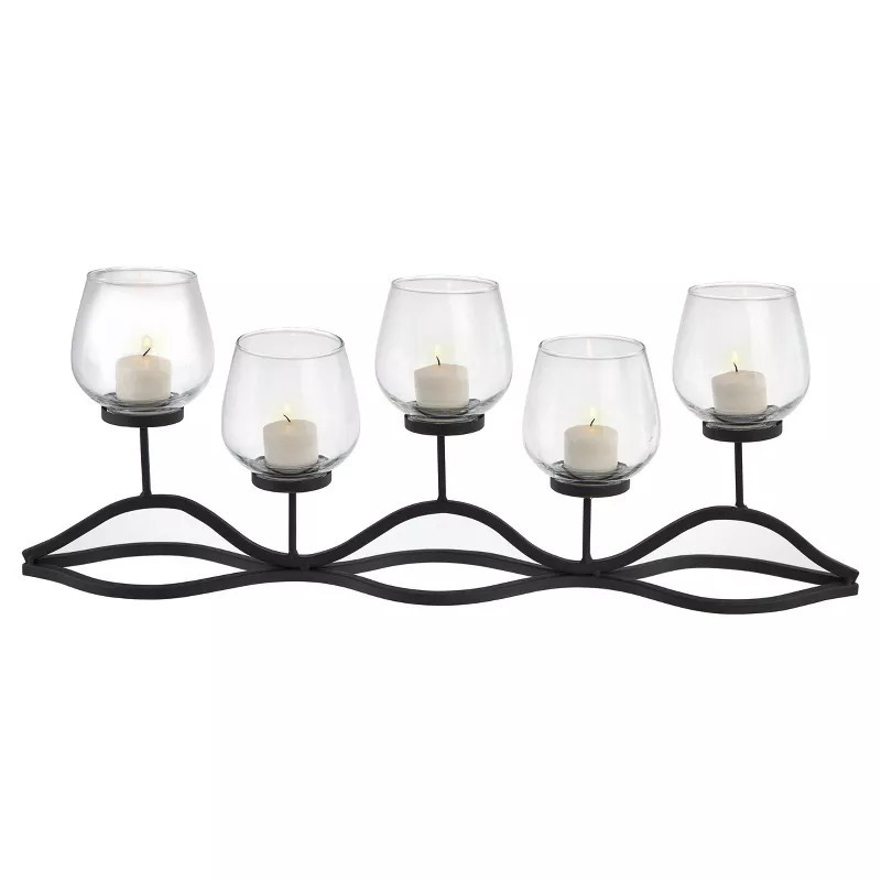 5 Lite Candle Holders With Hurricanes Glass Tea lights Candle Holder For Home & Wedding Decoration Centerpieces