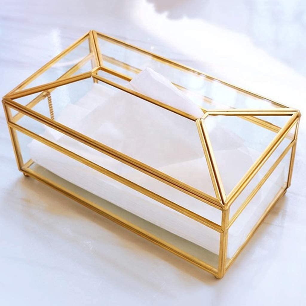 Clear Glass Tissue Box Cover Best Golden Rectangle Handmade Fancy Napkin Dispenser Table Decorative New Wholesale Tissue Box