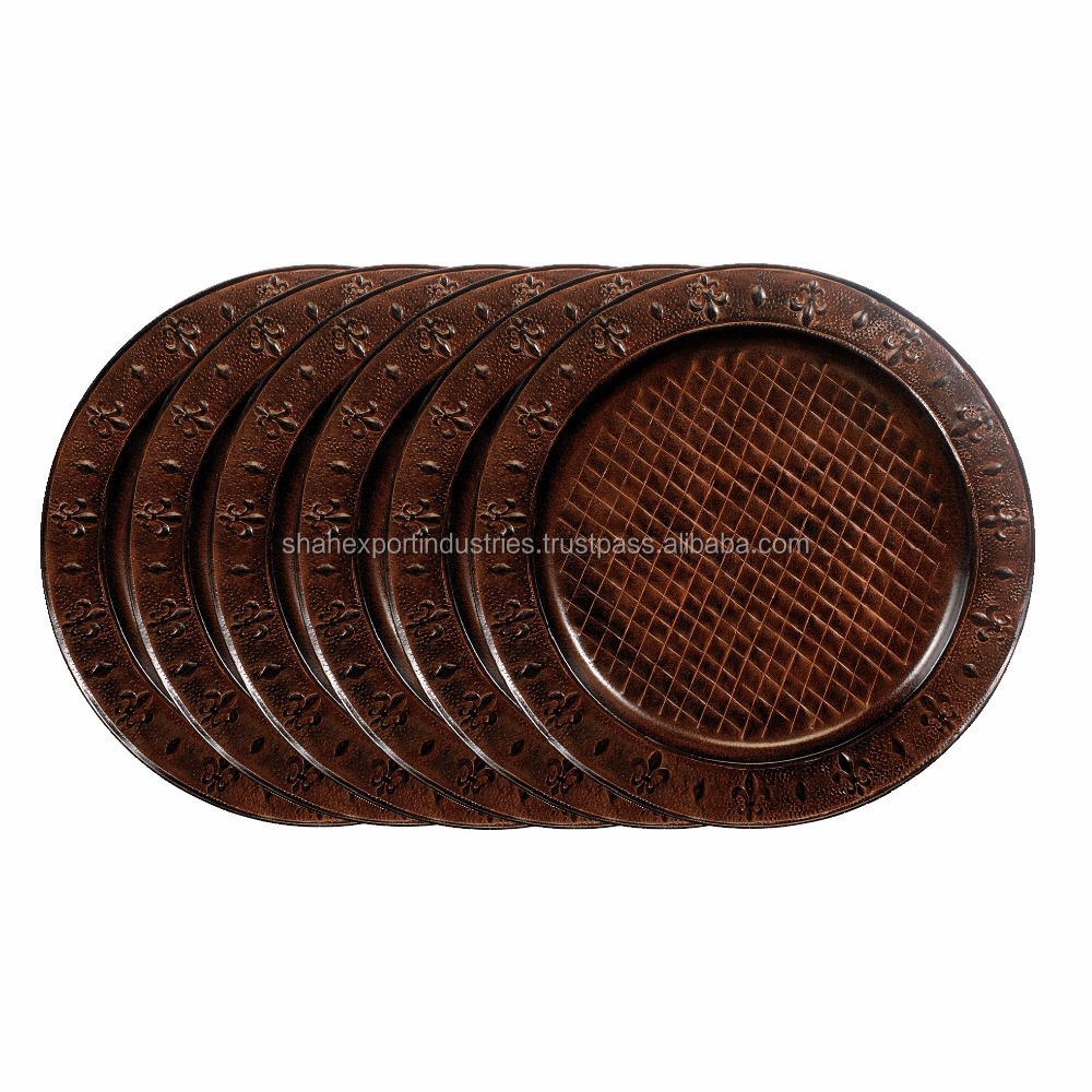 Dark Brown Copper Charger Plate for displaying your favorite dishes with these hand embossed charger plates