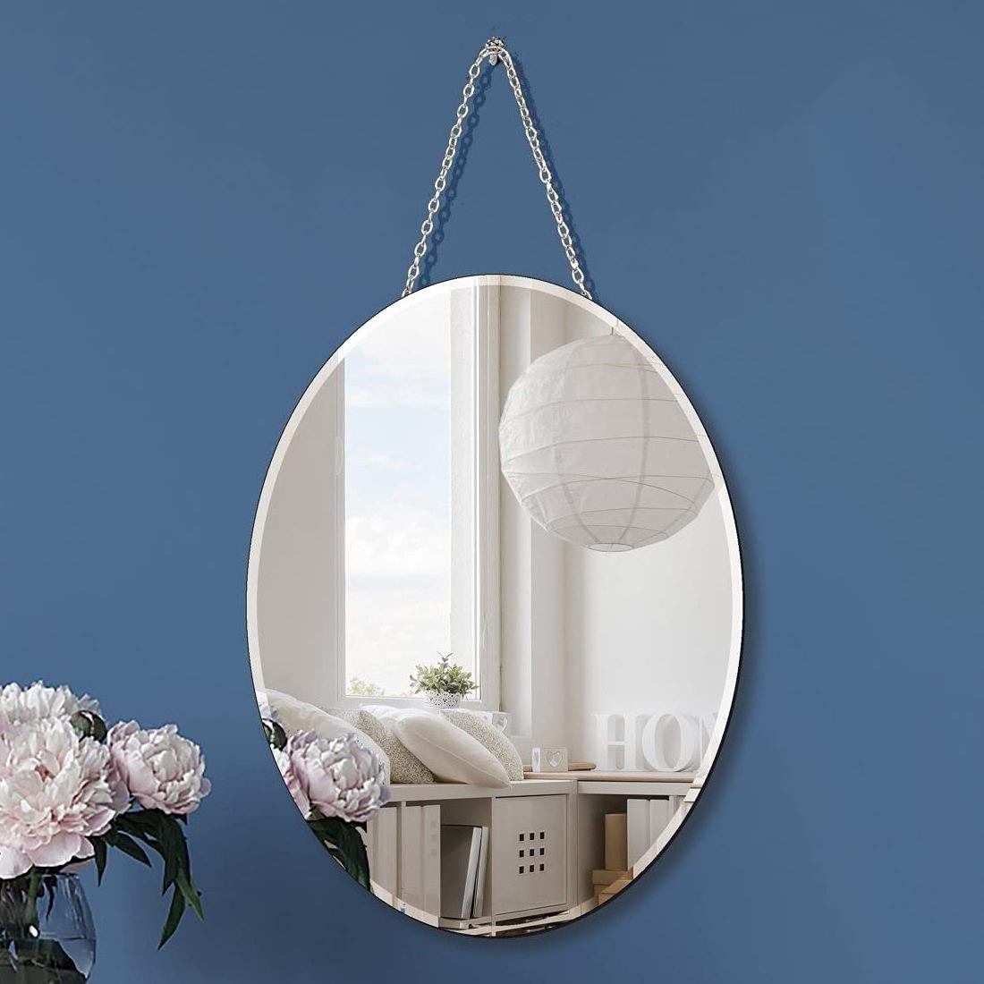 Oval Beveled Handicraft Wall Mirror Vertical or Horizontal Wall Hang Frame Less Glass Mirror For Interior Decoration