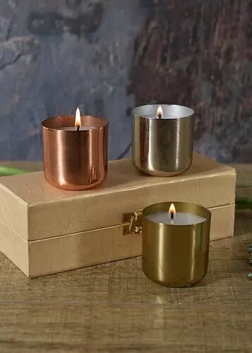 Hammered Design Metal Small Votive Candle Holder For Home And Christmas Tabletop Decoration Round Candle Jar