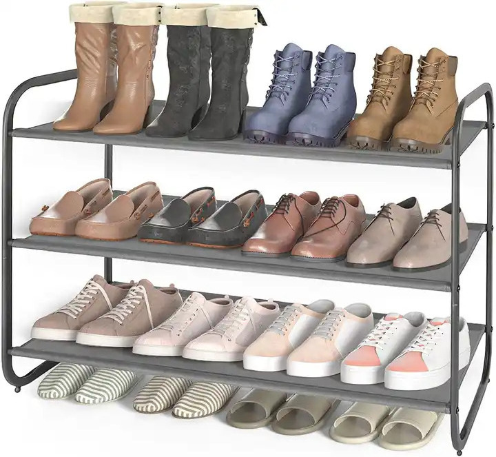 Antique Decorative Metal Shoe Rack with Fabric Shelves Shoe Shelf for Closet Bedroom Entryway Storage Organizer Shoe Shelf