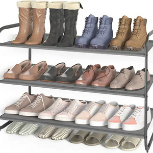 Antique Decorative Metal Shoe Rack with Fabric Shelves Shoe Shelf for Closet Bedroom Entryway Storage Organizer Shoe Shelf