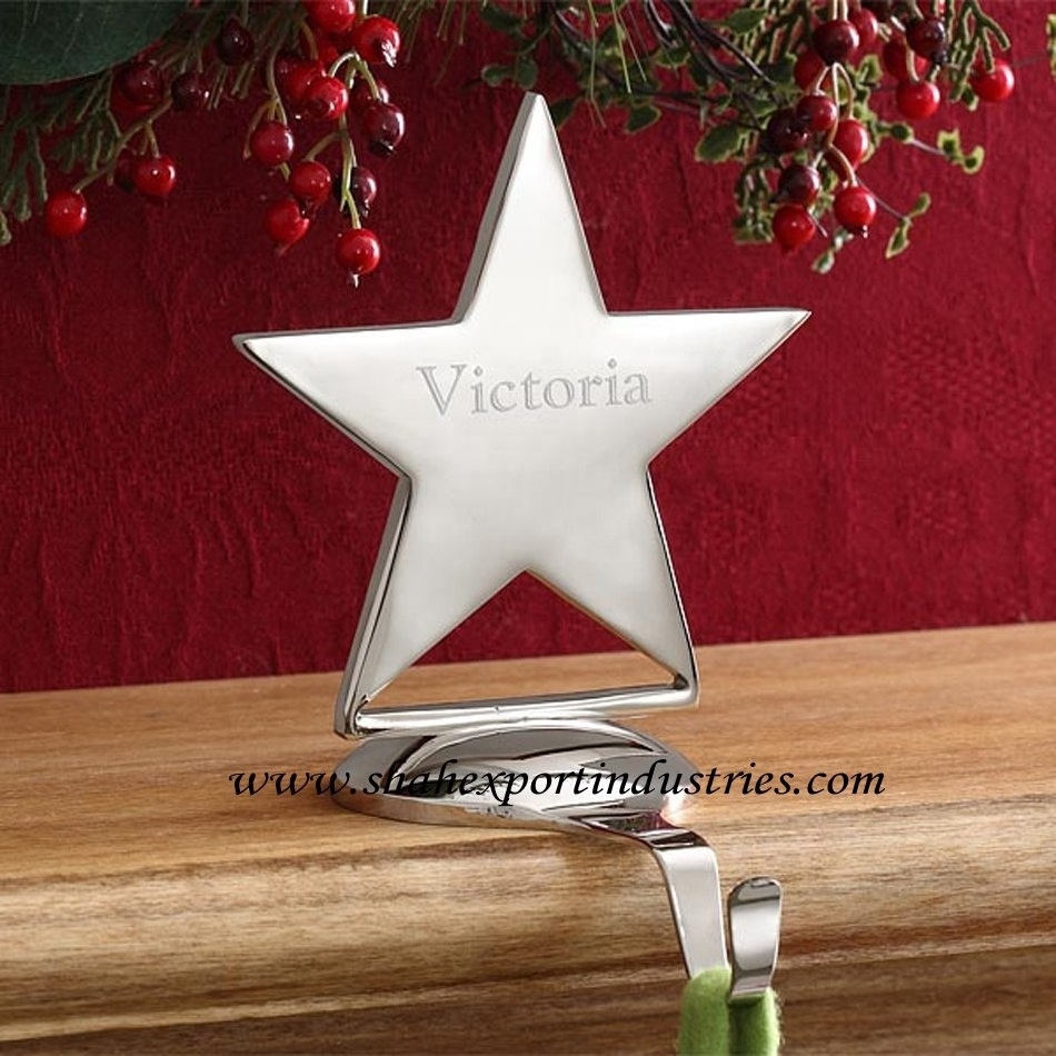 Silver Shiny Metallic Star Christmas Stocking Holders Stand Hanger Sturdy Metal Christmas Home Decoration