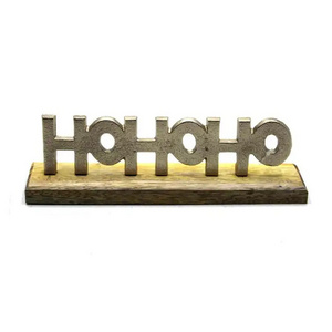 Aluminum And Wood Christmas Decorative Stylish HOHOHO W/Base Brass Plating Finishing For Home Decoration