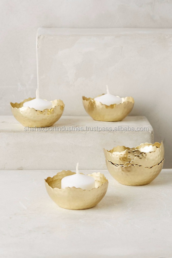 Glamorous Hammered Bowl Tea Light Candle Holder Bowl Decorated Metal Iron Votive Holder For Indoor & Outdoor Decoration