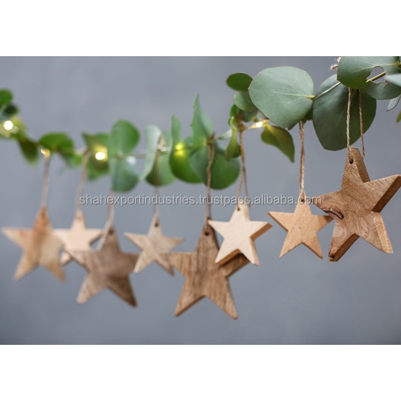 New Design Christmas Decor Wooden Hanging Star X-mas Tree Christmas Wall Hanging Decoration For Home