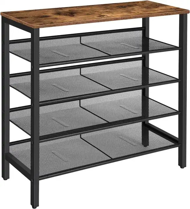 Wholesale Prices Metal Shoe Rack Storage Unit Flat & Slant Adjustable Shoe Organizer Shelf Durable and Stable for Entryway