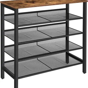 Wholesale Prices Metal Shoe Rack Storage Unit Flat & Slant Adjustable Shoe Organizer Shelf Durable and Stable for Entryway