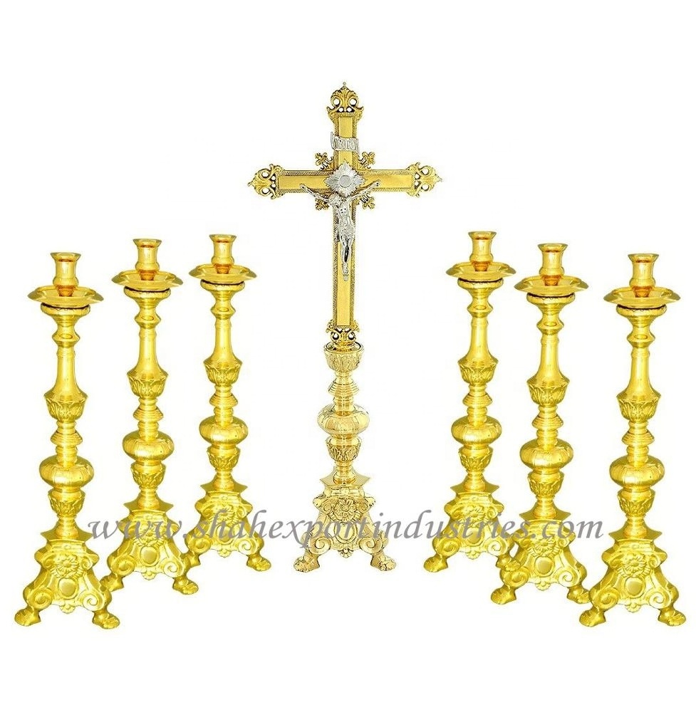 Gold Plated Baroque Church Candle Holder Home Decoration Metal Aluminum Candle Stand For Home & Wedding Centerpieces