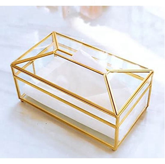 Clear Glass Tissue Box Cover Best Golden Rectangle Handmade Fancy Napkin Dispenser Table Decorative New Wholesale Tissue Box