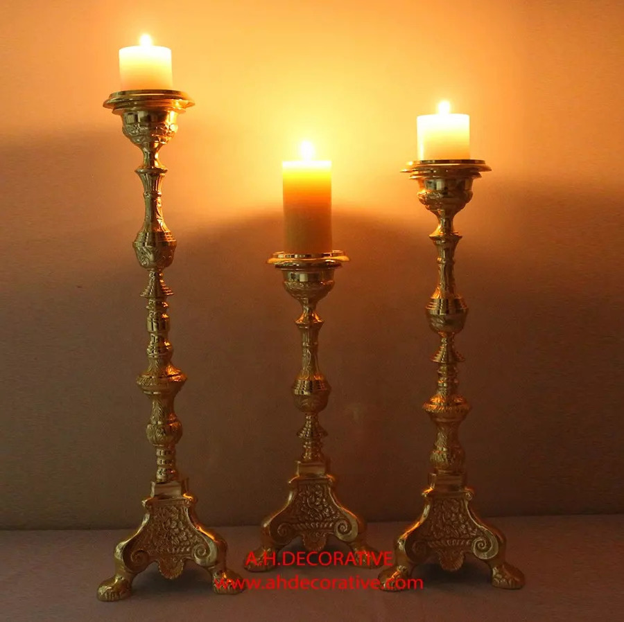 Gold Plated Baroque Church Candle Holder Home Decoration Metal Aluminum Candle Stand For Home & Wedding Centerpieces