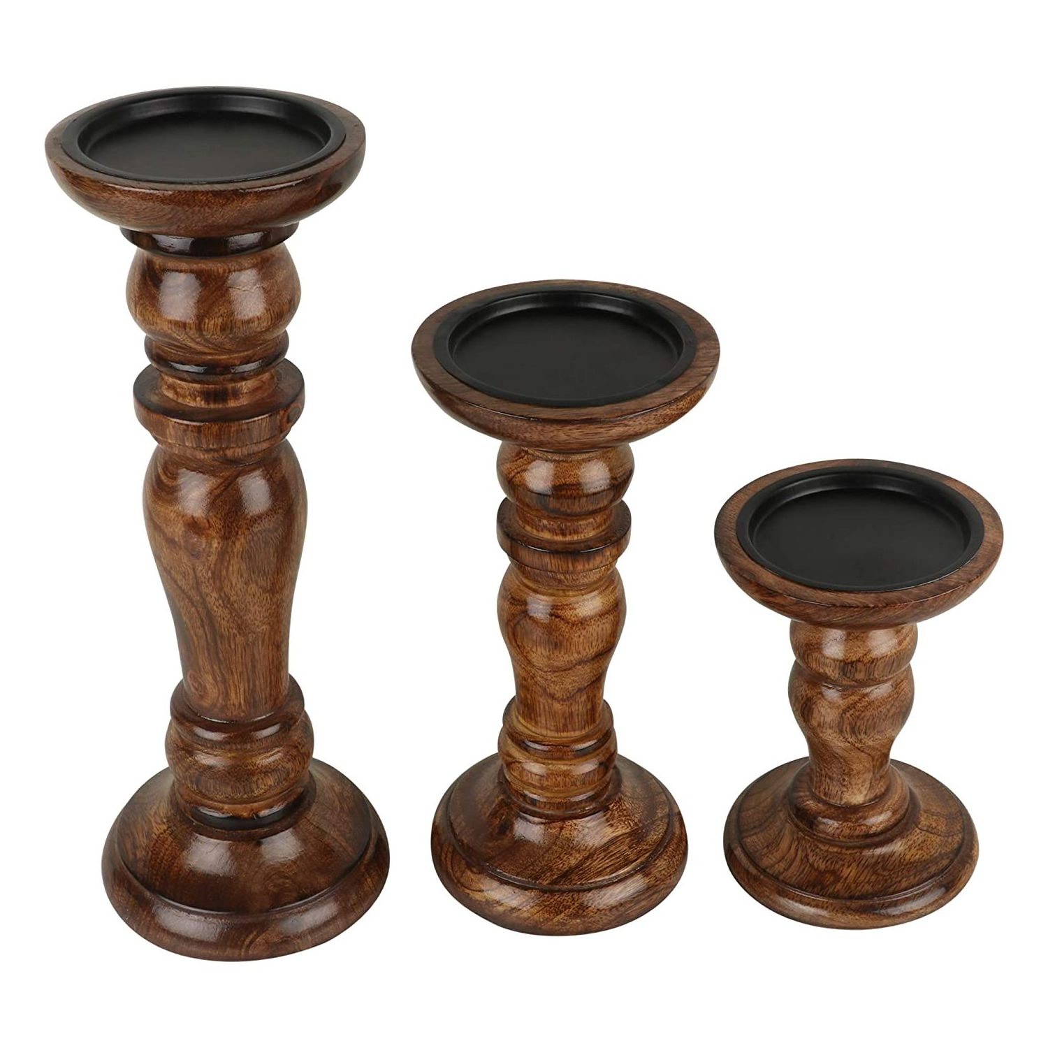 Decorative Wooden Candle Stand, Set Of 3, Hand Crafted Wood Candle Holder For Living Room.