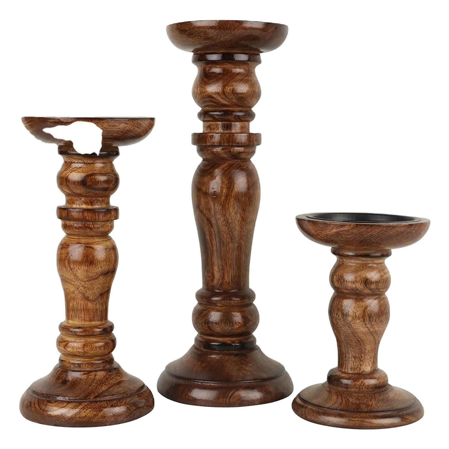 Decorative Wooden Candle Stand, Set Of 3, Hand Crafted Wood Candle Holder For Living Room.