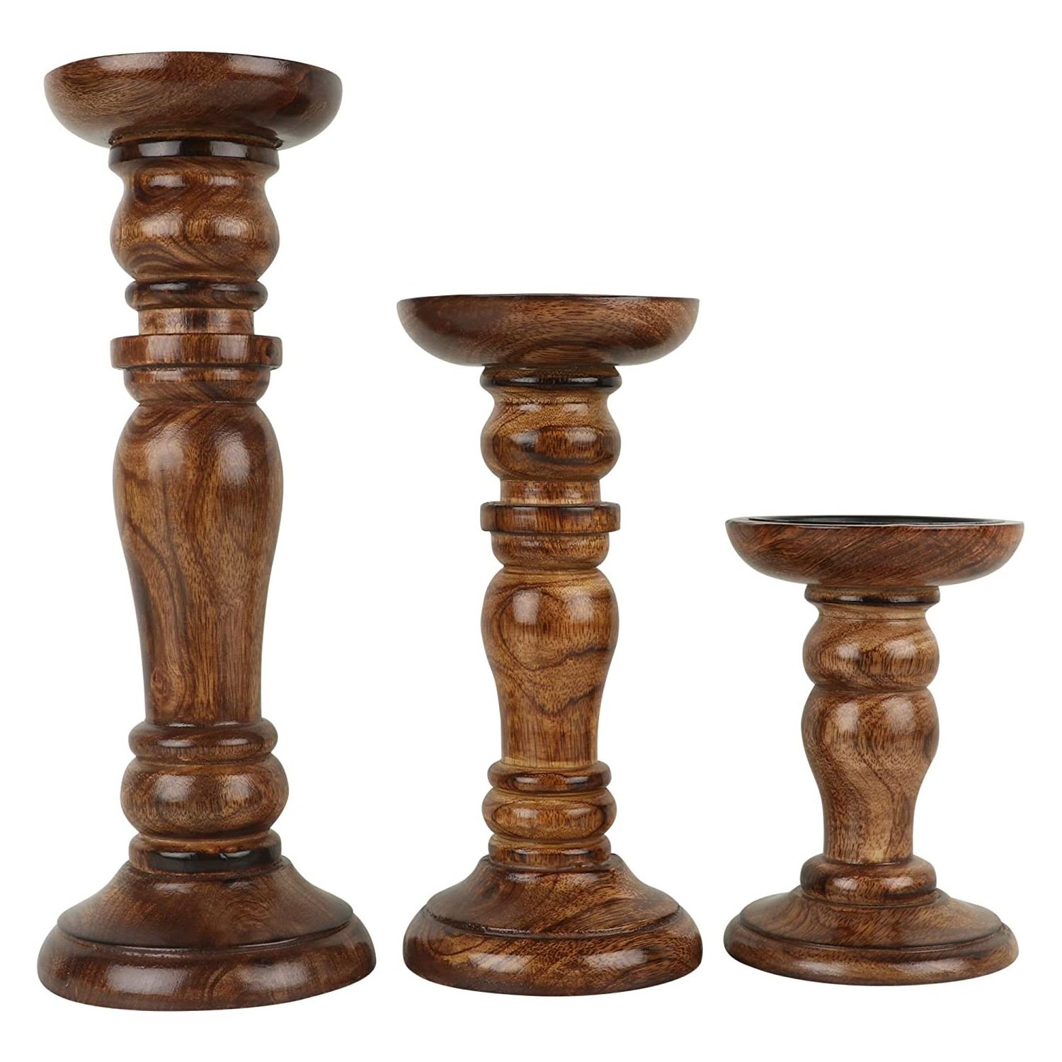 Decorative Wooden Candle Stand, Set Of 3, Hand Crafted Wood Candle Holder For Living Room.