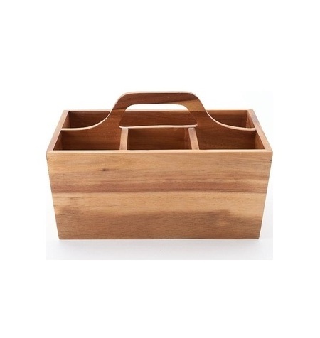 Cutlery and Napkin Holder Mango Wood Caddy with Metal Handle Exporter Customized Design Wooden Serving Caddy Manufacturer