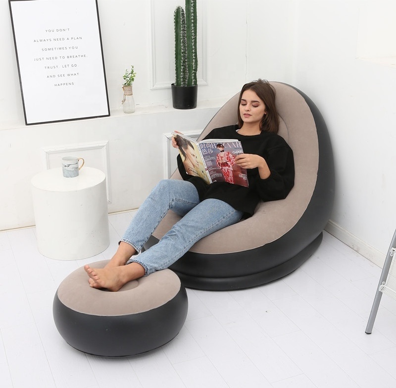 Inflatable Lounge Chair with Ottoman Blow Up Chaise Lounge Portable Lazy Sofa Set Indoor Outdoor inflatable sofa chair