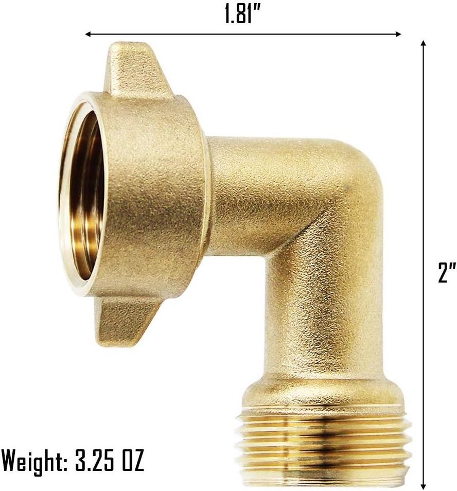 SHALL 3/4 Inch 90 Degree Brass Garden Hose Elbow Adapter Easy Grip Hose Connector Perfect for RV Water hookups and Residential faucets