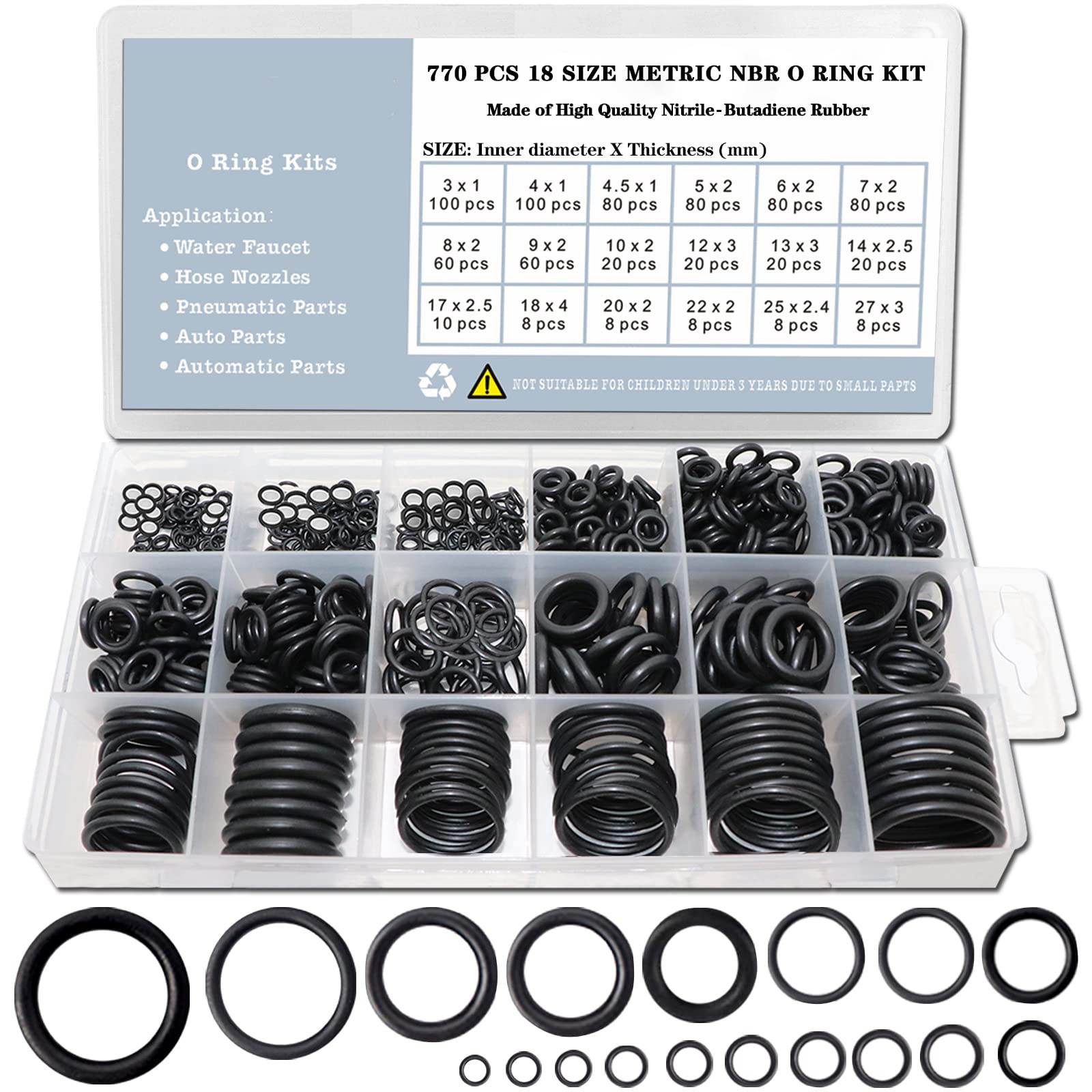 6 Size Water Hose Gasket 18 Size O Ring Rubber Gasket Washer Assortment Kit 360PCS Nitrile Washers Set for Plumbing Faucet Pipe