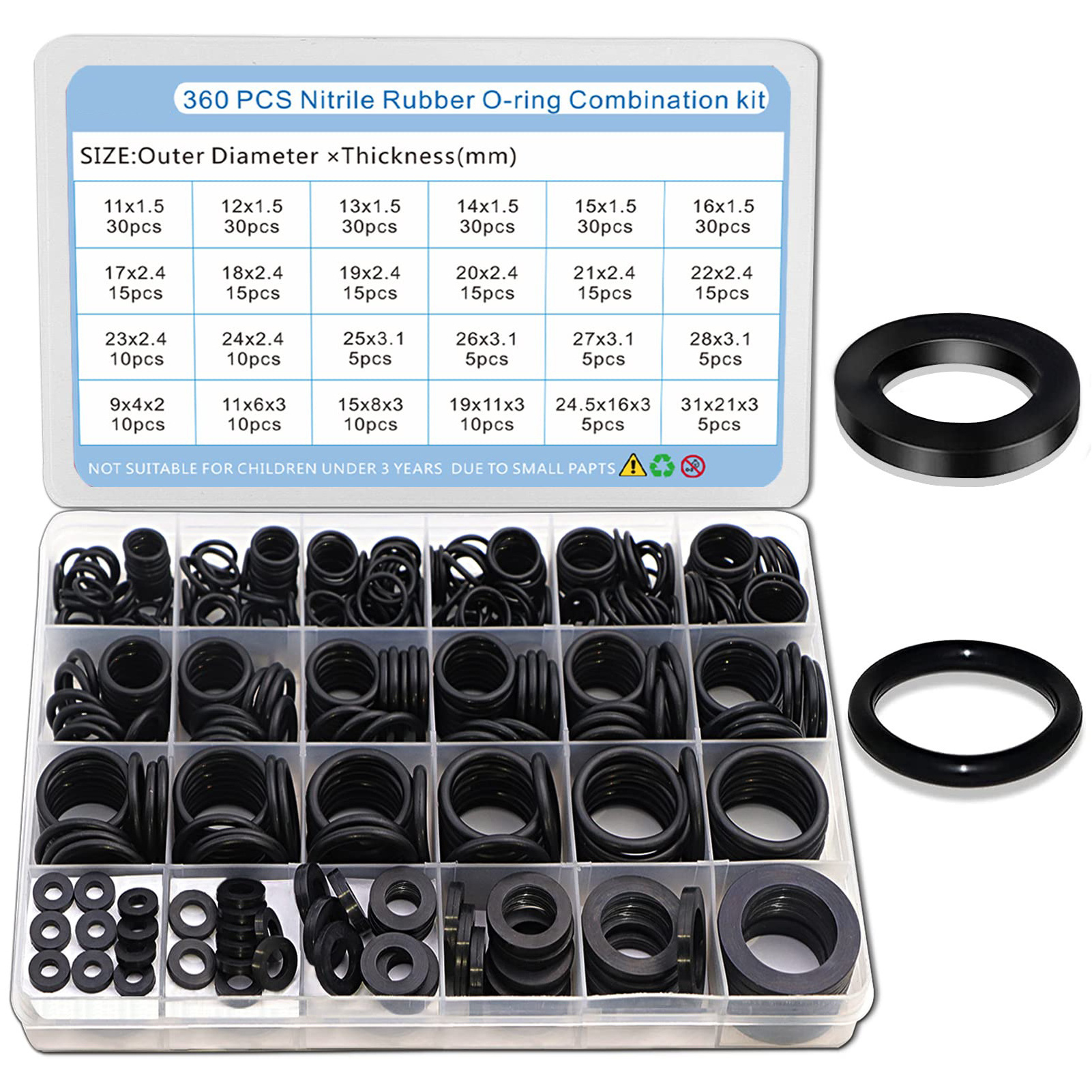 360pcs 6 Size Water Hose Gasket and 18 Size O Ring Rubber Washer Assortment Kit Nitrile Washers Set for Plumbing Faucet Pipe