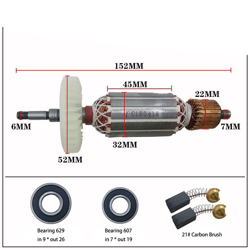 Heavy Duty 9553/9555 Angle Grinder  Armature For Power Tool Accessory Makita Rotor   full COPPER and STEEL Carbon Brush