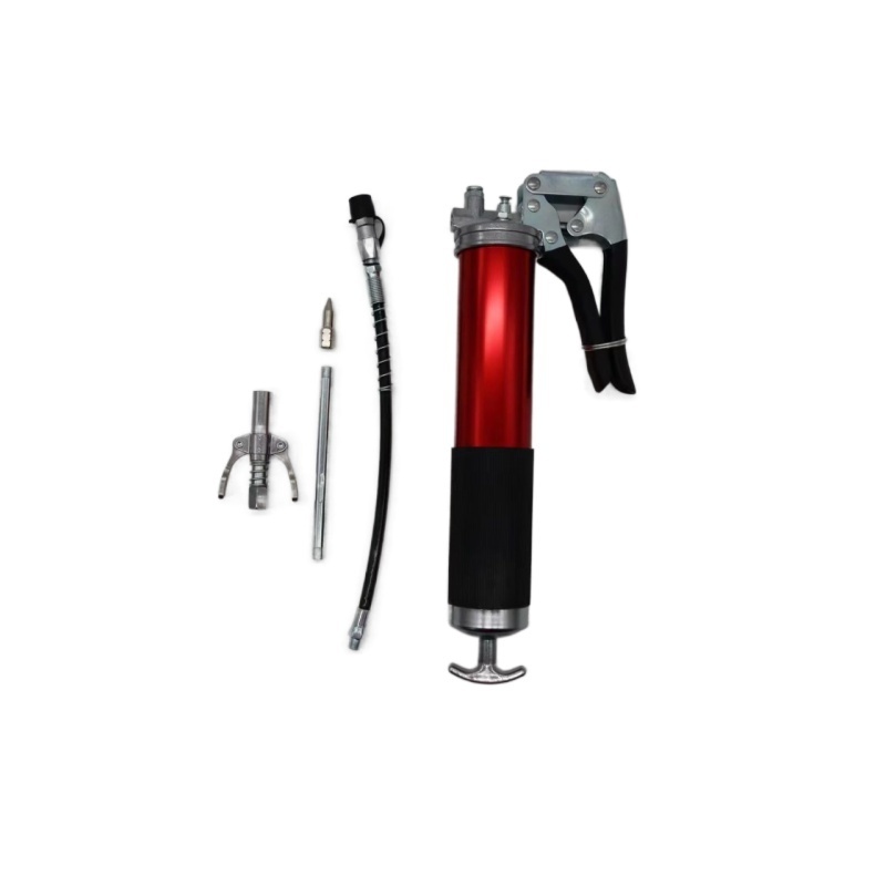 Aluminum Alloy Hand Operated Grease Guns 10000 Psi Gun Coupler Greese Gear Nozzle Size Nipple Hose Set Clear Tubes