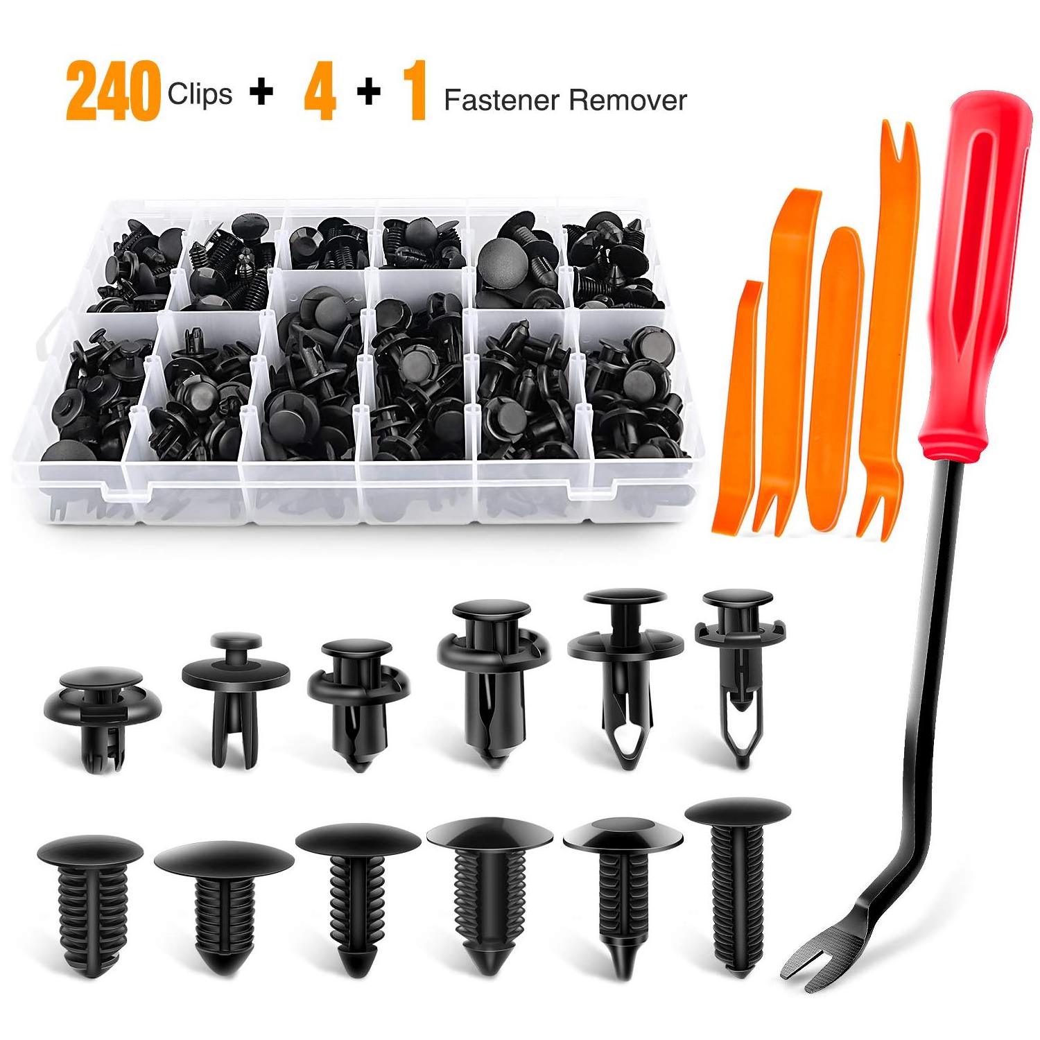 240PCS Bumper Retainer Clips Car Plastic Rivets Fasteners Push Retainer Kit Most Popular Sizes Auto Push Pin Rivets Set