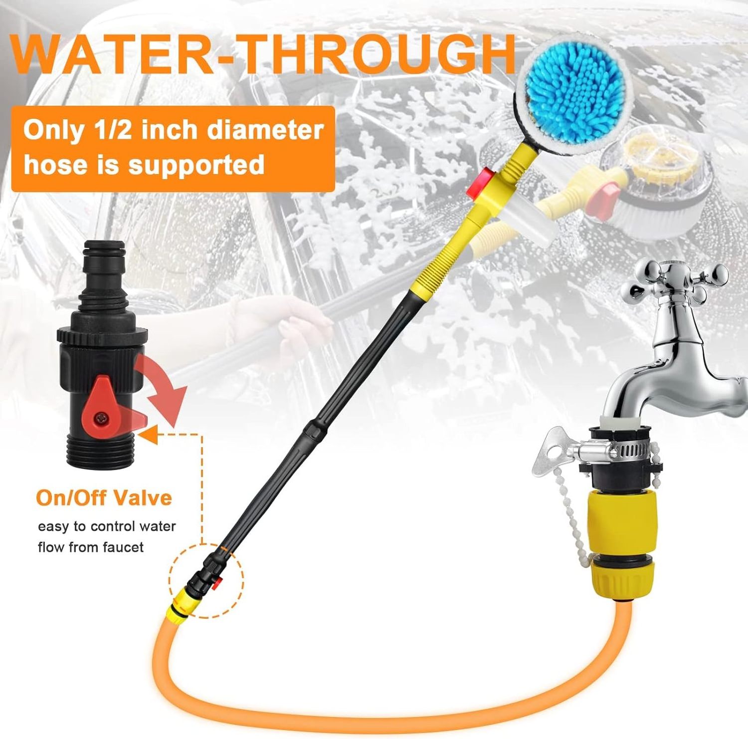 Auto Rotating Retractable Car Wash Brush with Long Handle 360 Degree Spin Mop Automatically Foams Wash Kit