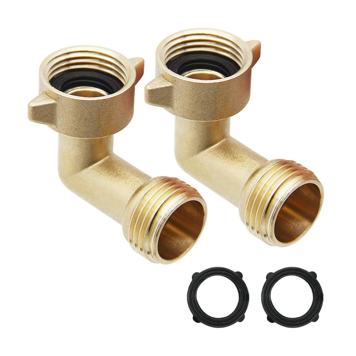 SHALL 3/4 Inch 90 Degree Brass Garden Hose Elbow Adapter Easy Grip Hose Connector Perfect for RV Water hookups and Residential faucets