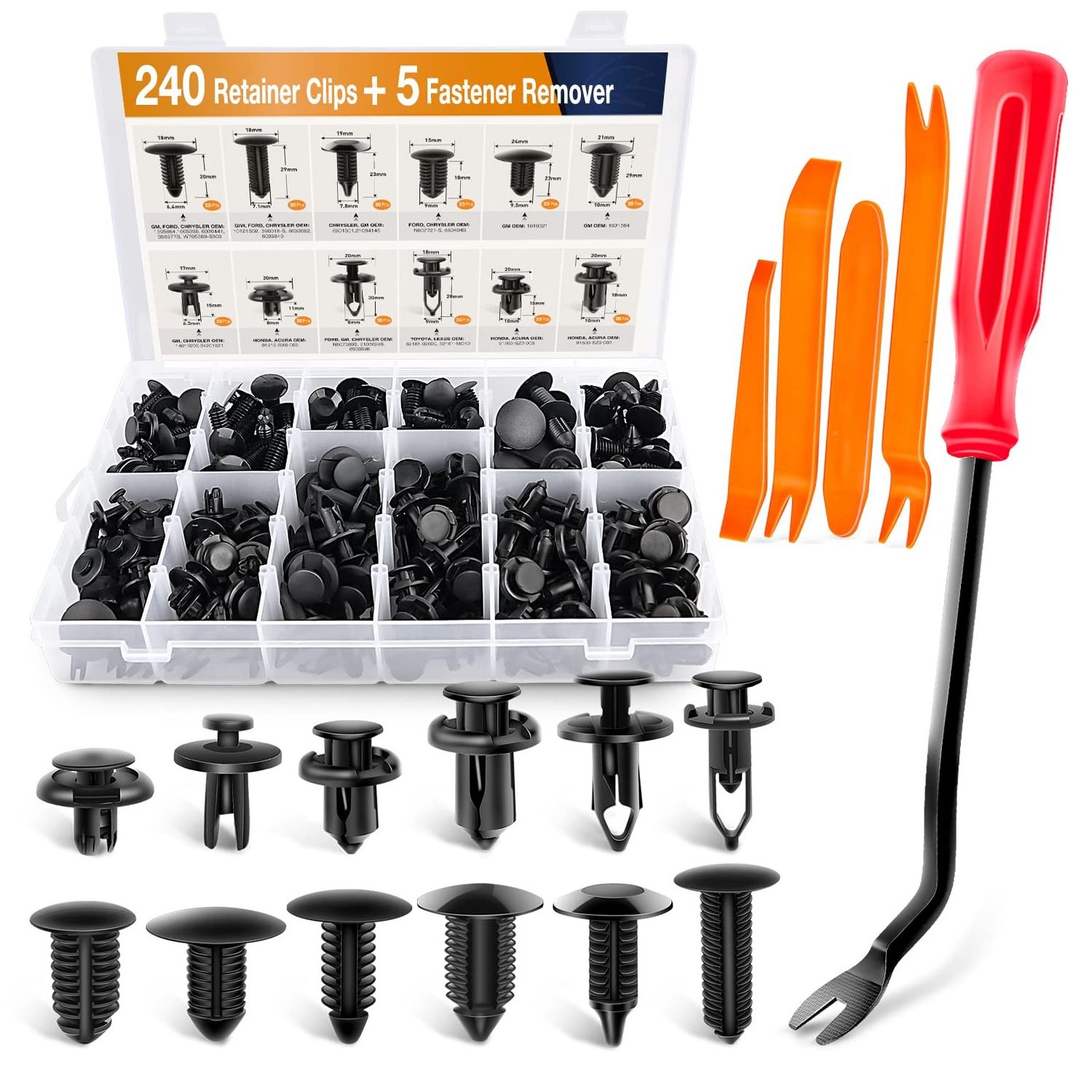 240PCS Bumper Retainer Clips Car Plastic Rivets Fasteners Push Retainer Kit Most Popular Sizes Auto Push Pin Rivets Set