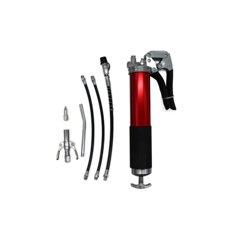 Aluminum Alloy Hand Operated Grease Guns 10000 Psi Gun Coupler Greese Gear Nozzle Size Nipple Hose Set Clear Tubes