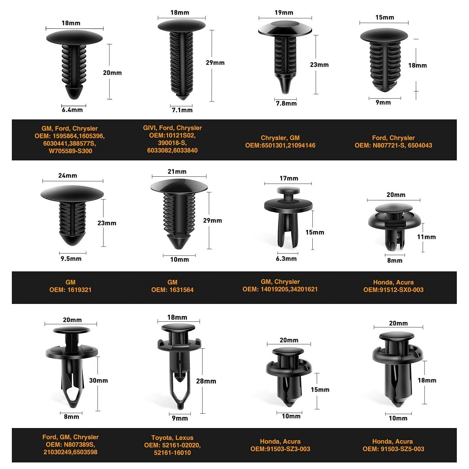 Car Plastic Fastener Kit - Automotive Body Bumper Clips, Auto Push Pin - Door Trim Panel Clips Durable and Wide Application