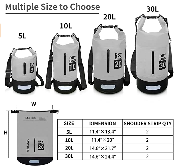 5L 10L 20L 30L Outdoor Waterproof Floating Dry Bag  for Boating Kayaking Rafting with Double Shoulder Straps