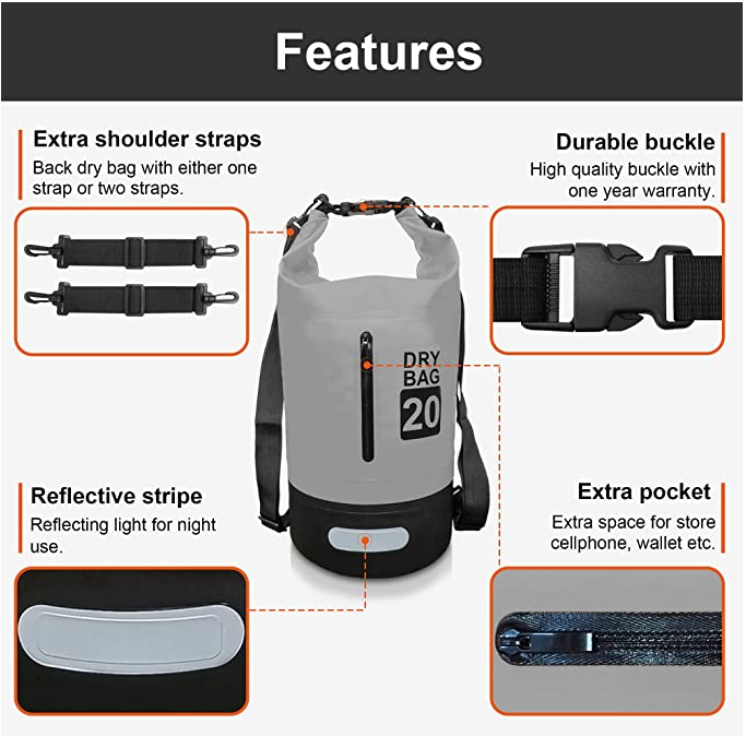 5L 10L 20L 30L Outdoor Waterproof Floating Dry Bag  for Boating Kayaking Rafting with Double Shoulder Straps