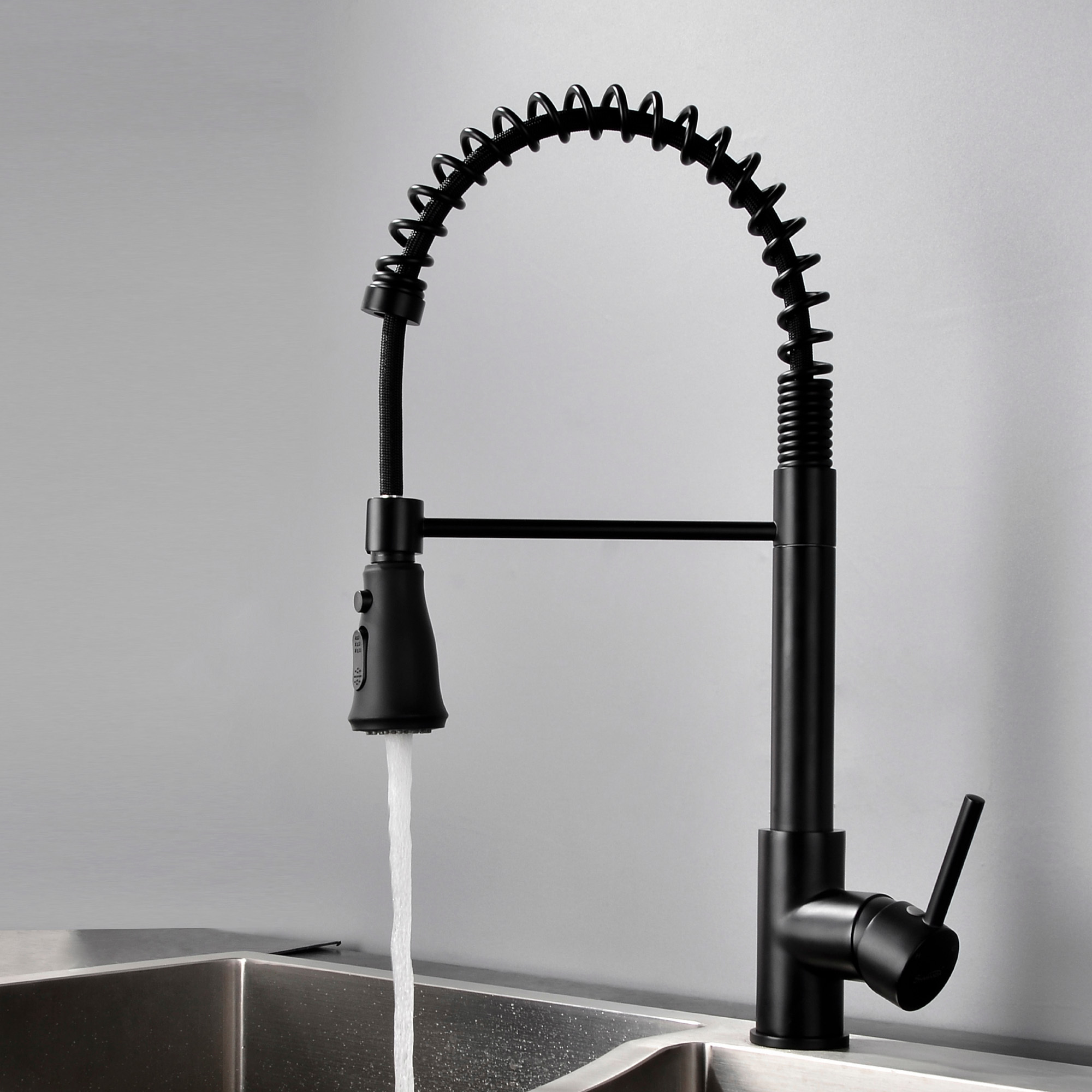 Modern matte black hot and cold kitchen mixer taps 2 in 1 flexible pull out kitchen faucets with pull down sprayer