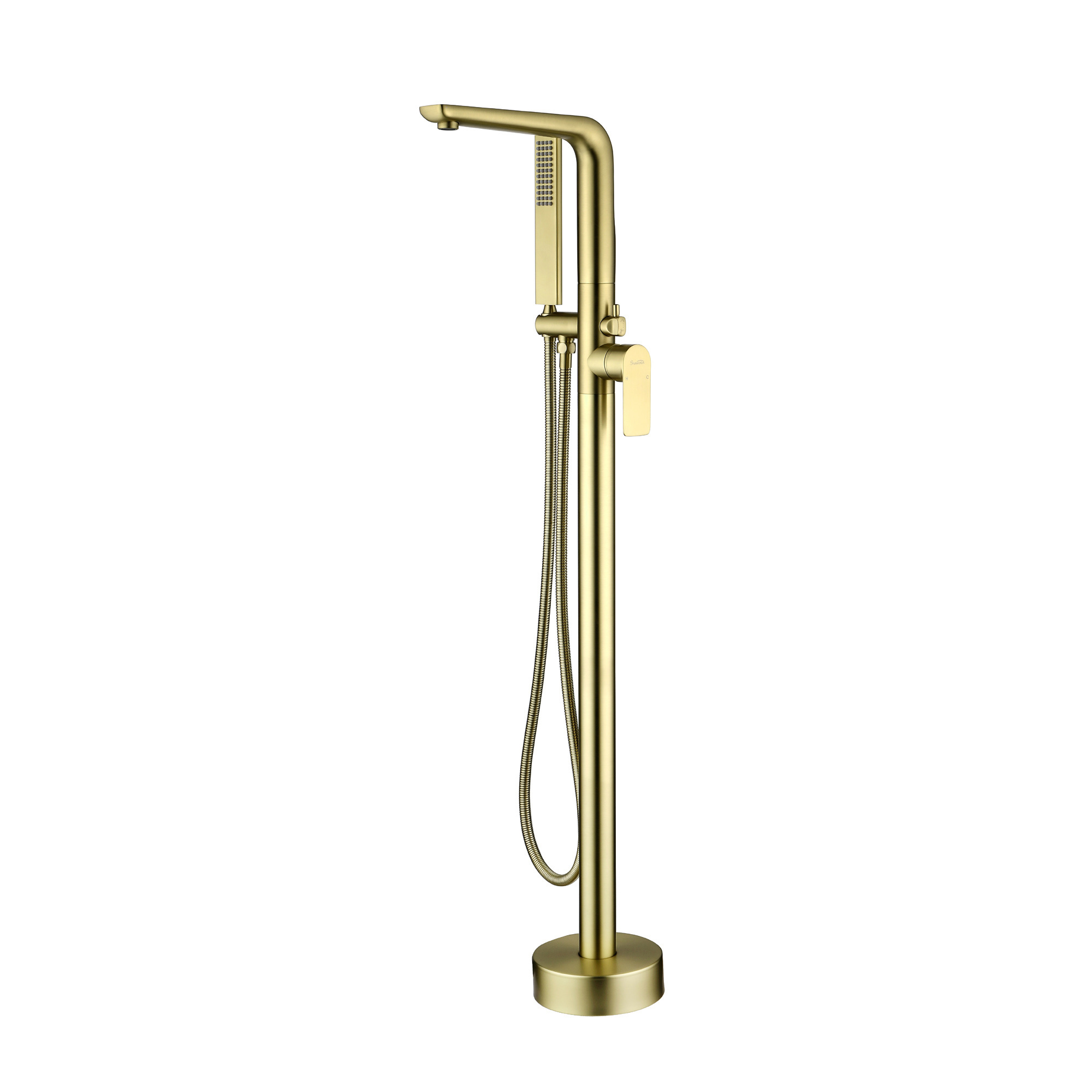 Free standing bathtub faucet shower bath mixer tap floor mounted single handle brushed gold tub filler