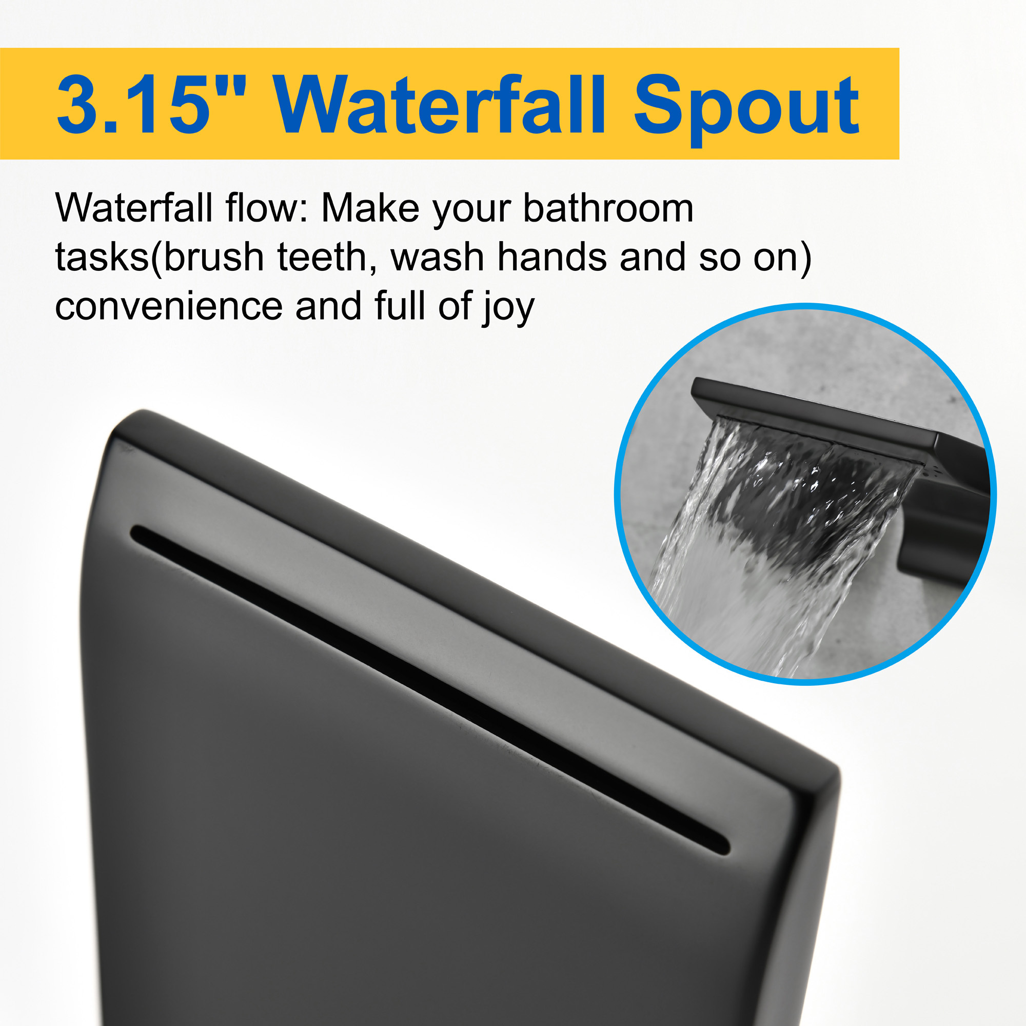 Modern concealed wall mounted 3 hole bathroom faucet matte black waterfall tap two handles bathroom basin faucet