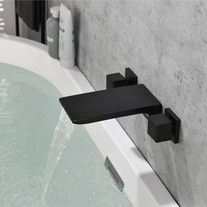 Modern matte black wall mounted concealed waterfall bathroom brass basin faucets double handle 3 hole bathroom sink faucet