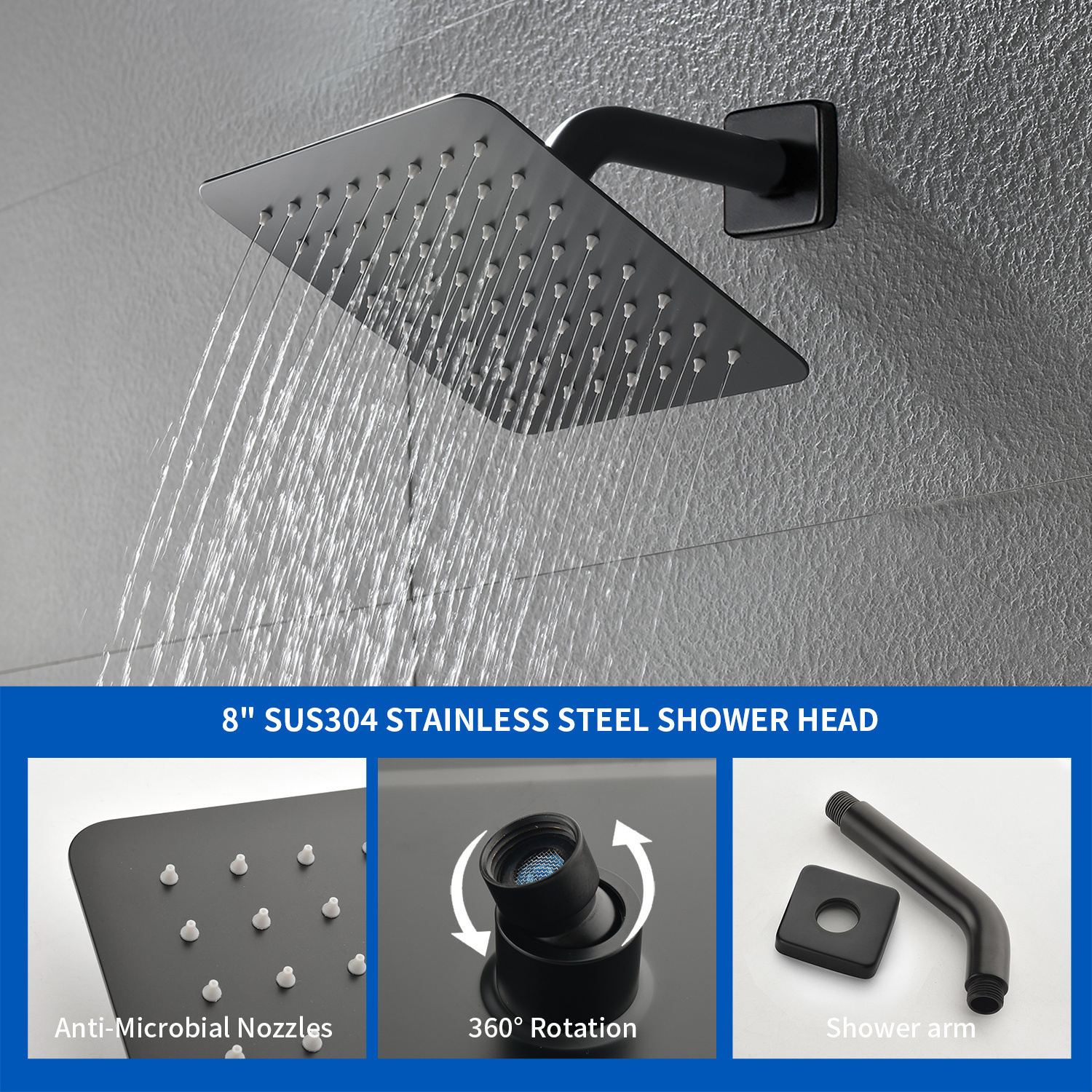 Wall mounted single handle high pressure shower system set two functions shower trim kits and valve with tub spout