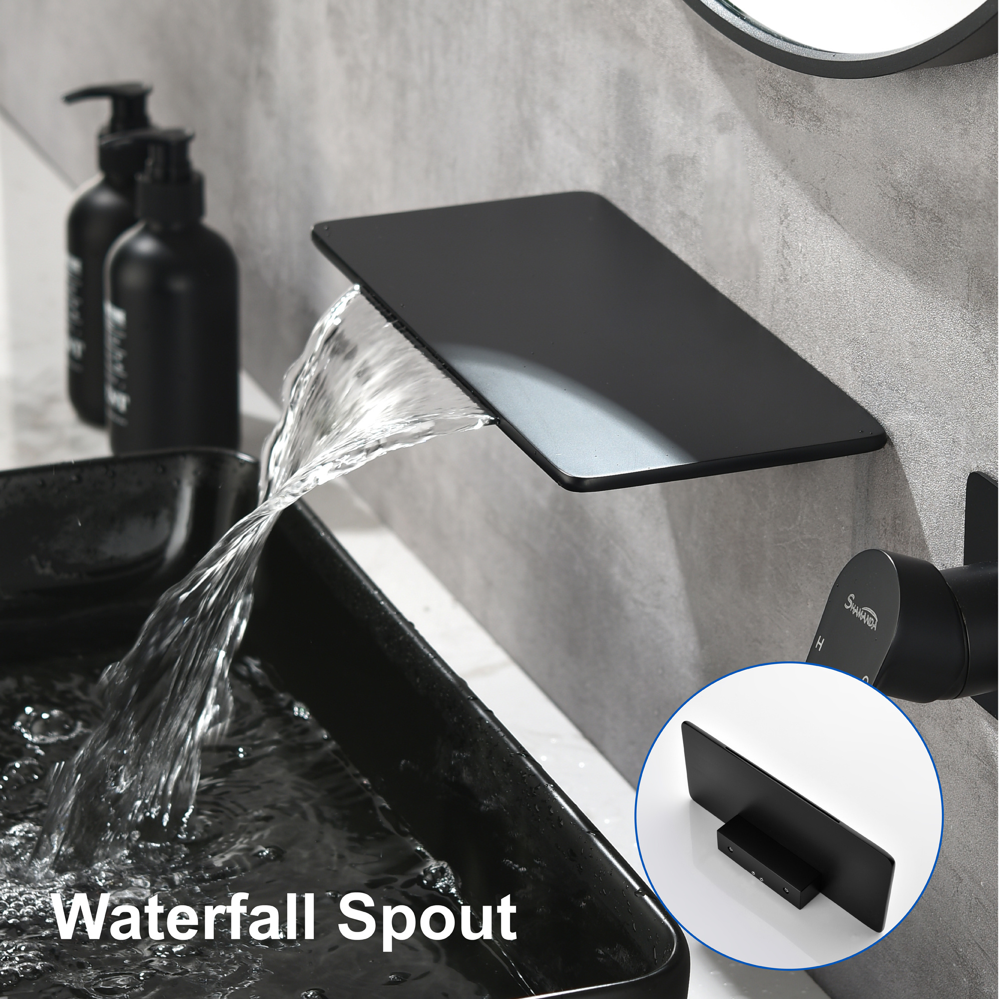 Wholesale single handle matte black bathroom  sink faucet mixer brass concealed wall mounted waterfall basin faucet