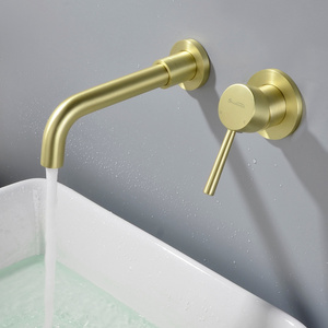 Luxury brushed gold brass hot and cold bathroom faucets two holes concealed wall mounted faucets for bathroom sink