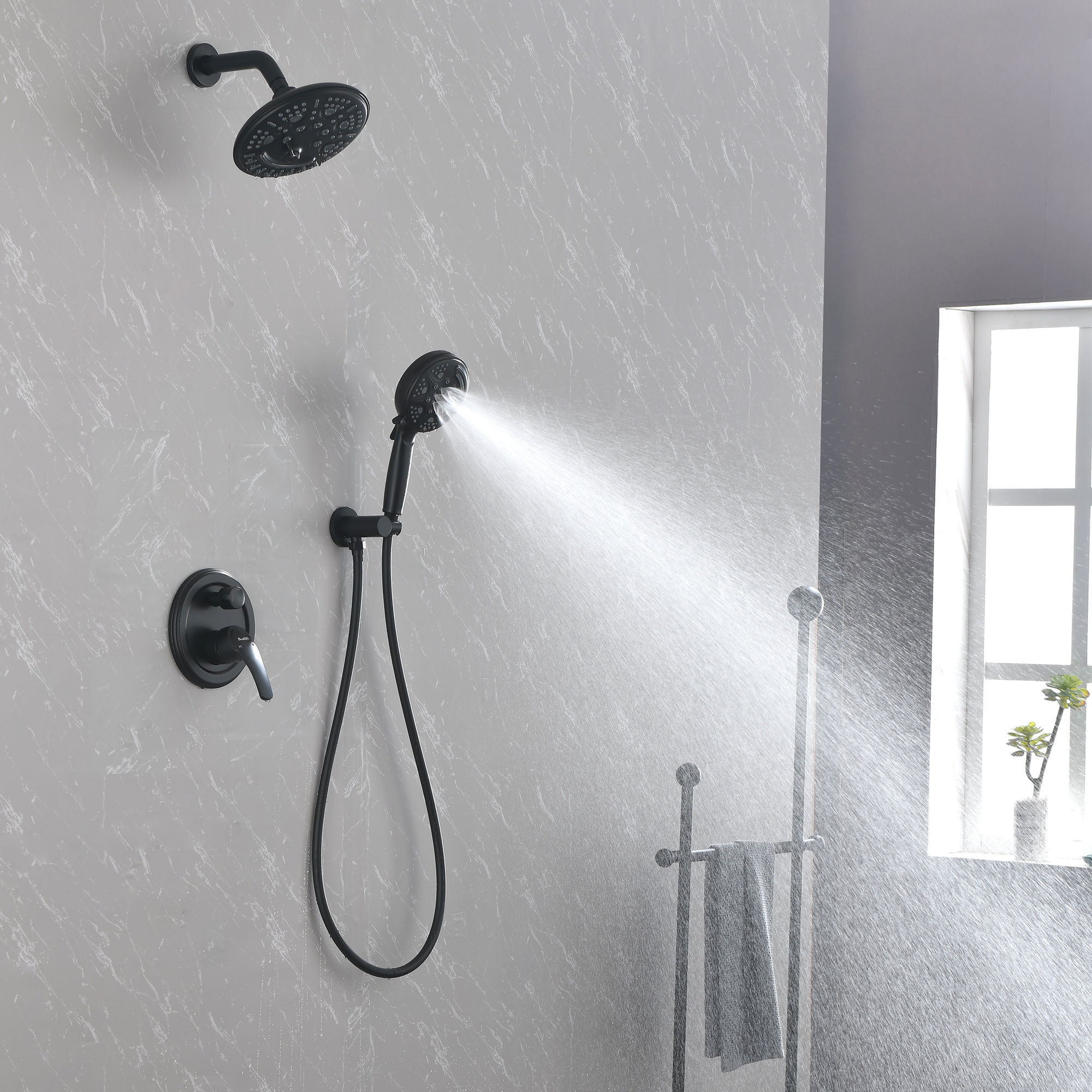 Modern hot and cold water mixer brass shower faucet matte black shower trim kit and valve high pressure rain shower set