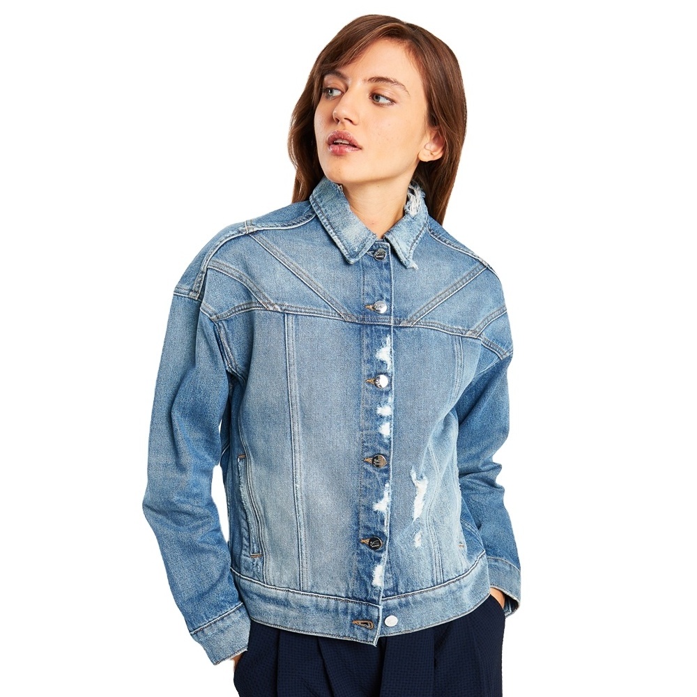 2020 Spring Autumn Women Basics Women Denim Jacket Pearls Beading Fashion Jeans Coat Loose Long Sleeve Denim Jackets