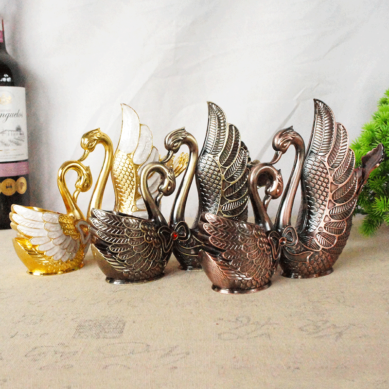 Best-selling Decorative Swan Holder Silver Golden Dessert Knife Fork Set Coffee Tea Stirring Spoon Cutlery Set for Kitchen