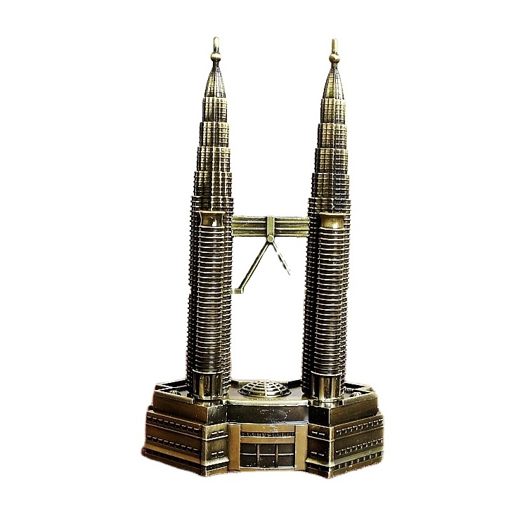 World Famous Tourist Souvenirs Metal Bronze Kuala Lumpur Malaysia Petronas Twin Towers Model