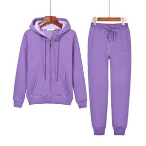 Purple Color Ladies Tracksuit With Hoodie And Custom Trouser For Women