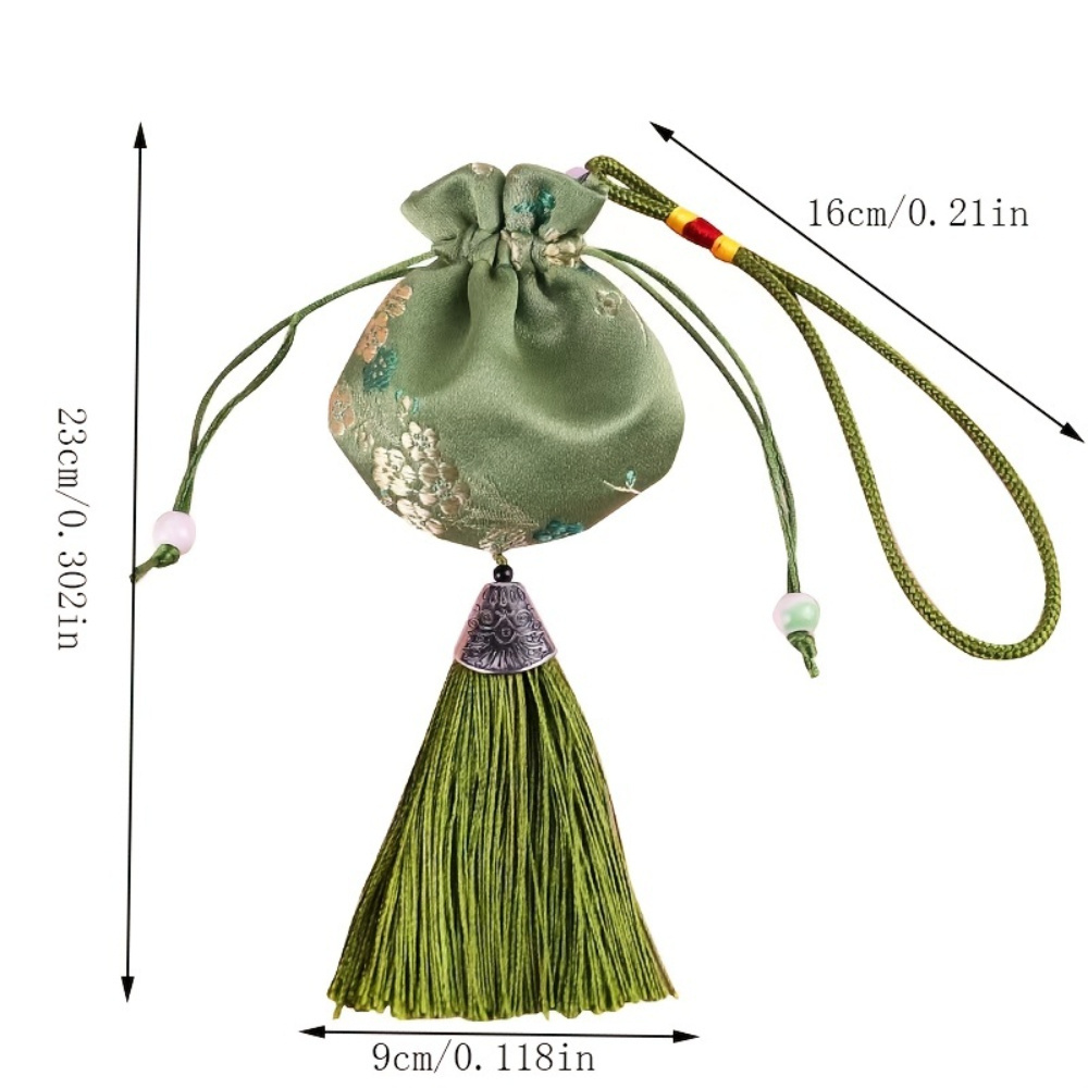 Plum Pattern Silk Brocade Aromatherapy Bags With Tassels Car Pendants Aromatherapy Car Decor 1PC Drawstring Sachets Bag