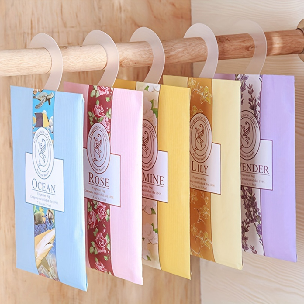 5pcs Long-Lasting Scented Sachets for Drawers and Closets - Home Hanger Bags Included - Fragrance Sachets for Air Freshener