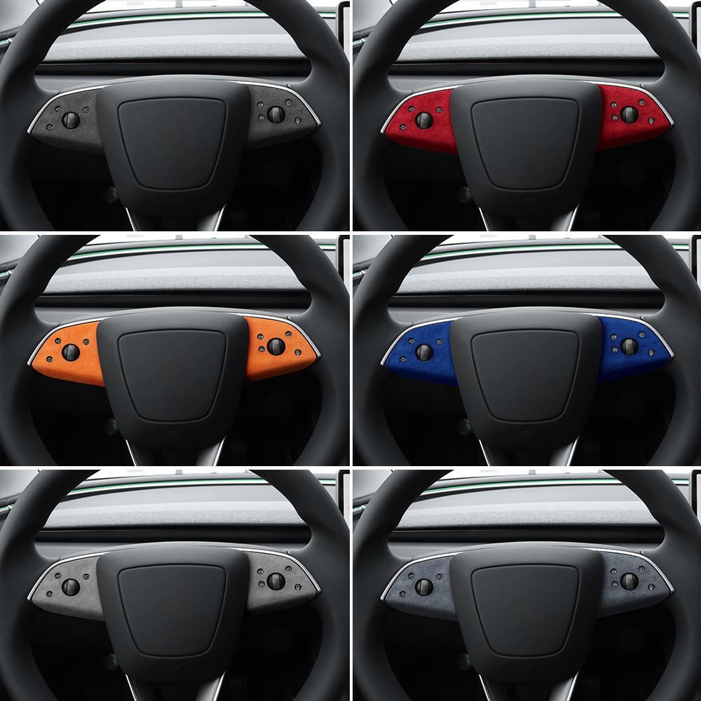 Italian Top Suede Steering Wheel Panel Trim Stickers for Tesla Model 3 Highland 2024-Up Decor Cover Car Interior Accessories