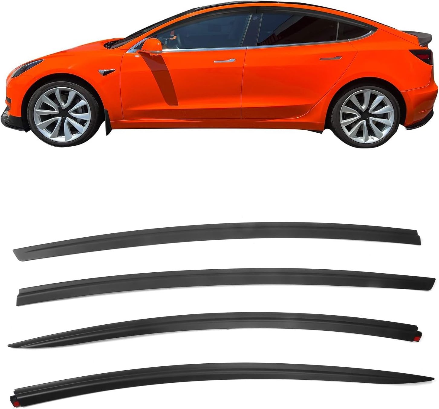 Window Visor Compatible with Tesla Model 3 2017-2024 Rain Guards Side Window Wind Deflectors Tape-On Vent 4pcs Car Accessories